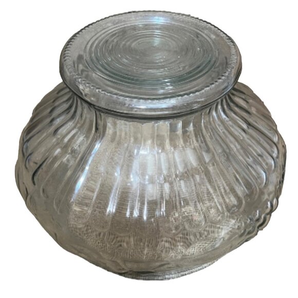 Glass Fruit Bowl Fruit Etching 10" Diameter Clear Molded Grapes Apples Pears Pea - Picture 4 of 9